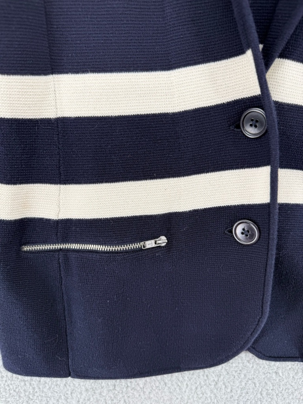 Talbots Navy and White Striped Knit Blazer Jacket - Picture 3 of 7